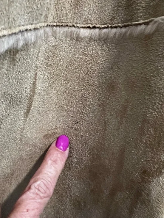 Vintage Tan genuine suede shearling duster long jacket size medium Coat Camel - Picture 12 of 13